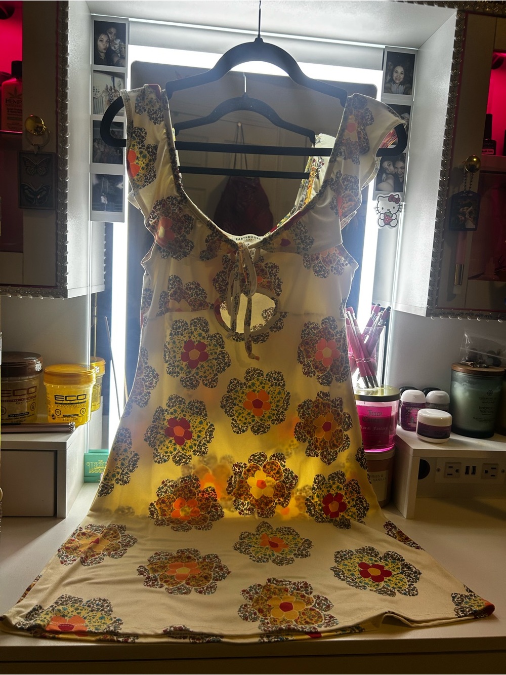 Floral Tie-Front Sundress in Yellow with Multicolor Flower Print